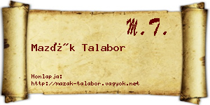 Mazák Talabor névjegykártya
